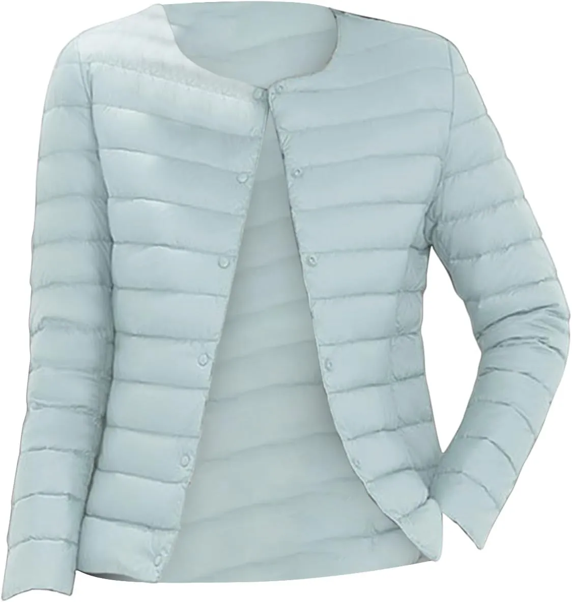Womens Ultra Lightweight Packable Short Down Jacket Fashion Collarless Button Down Quilted Puffer Parka Coats Outwear