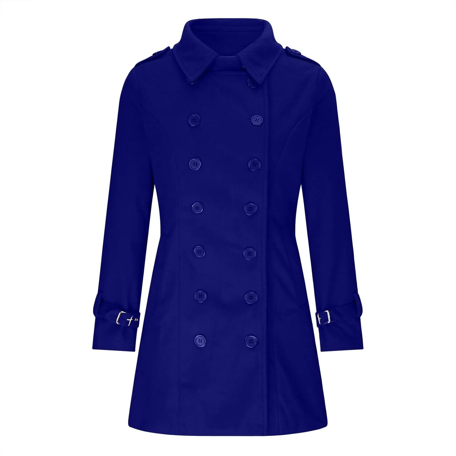 Womens Winter Coats Vintage Double Breasted Midi Peacoat Slim Fit Lapel Trench Coats Wool Blend Outerwear