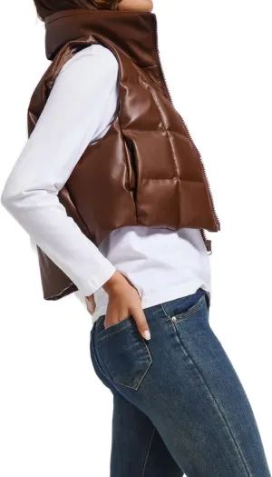 Women's Winter Outerwear Vests Crop Puffer Vest Lightweight Sleeveless Padded High Stand Collar Jacket