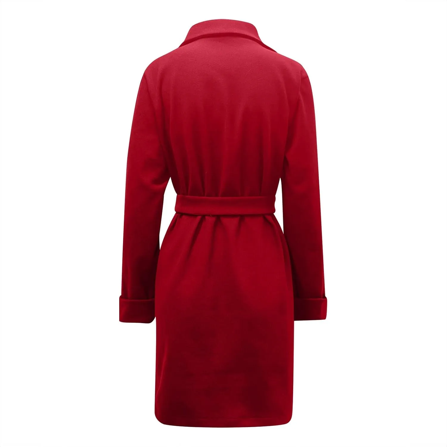 Womens Winter Pea Coat Notch Lapel Collar Long Sleeve Wool Coats Open Front Belted Owk Office Trench Coat Jacket