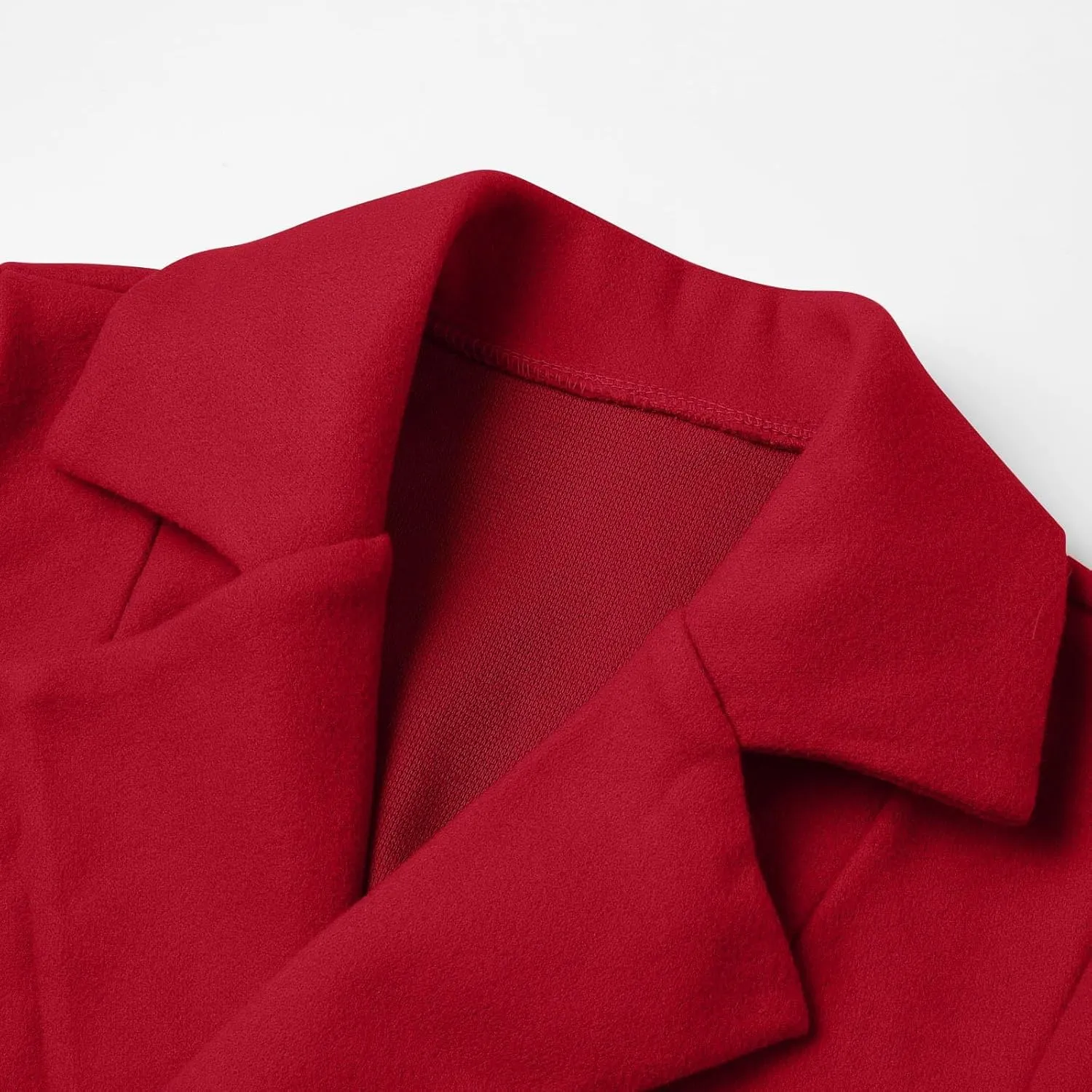 Womens Winter Pea Coat Notch Lapel Collar Long Sleeve Wool Coats Open Front Belted Owk Office Trench Coat Jacket