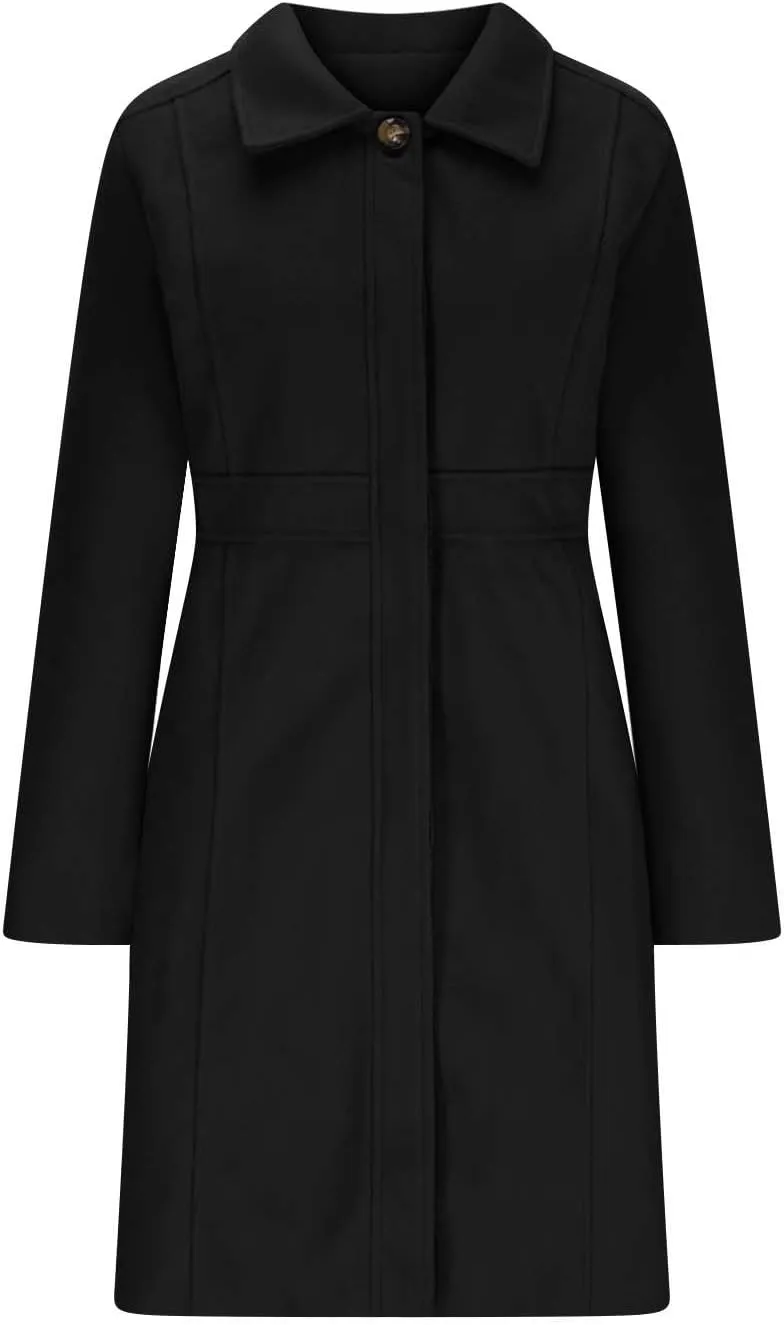 Women's Winter Peacoat Elegant Single Breasted Mid Length Trench Coat Overcoat Work Office Jackets with Pockets