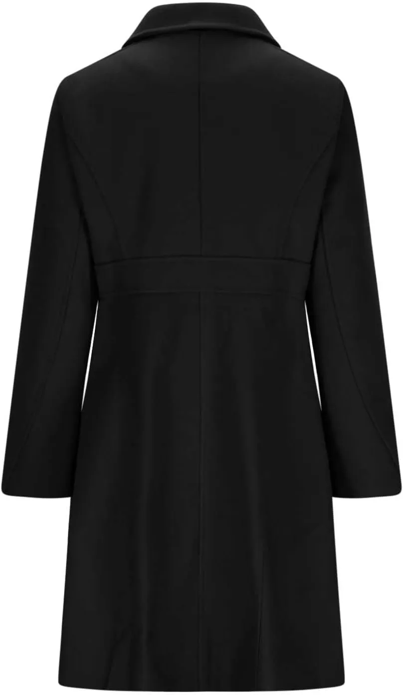 Women's Winter Peacoat Elegant Single Breasted Mid Length Trench Coat Overcoat Work Office Jackets with Pockets