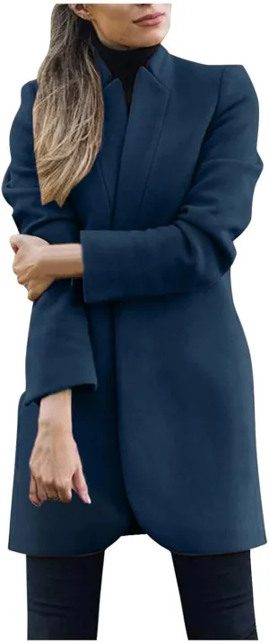 Women's Wool Blend Trench Winter Jackets Warm Pea Coats Dressy Casual Double Breasted Mid Long Overcoat with Pockets