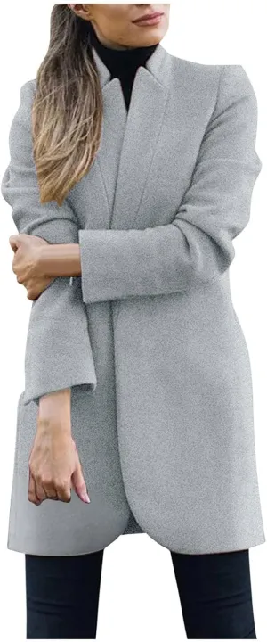 Women's Wool Blend Trench Winter Jackets Warm Pea Coats Dressy Casual Double Breasted Mid Long Overcoat with Pockets
