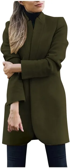 Women's Wool Blend Trench Winter Jackets Warm Pea Coats Dressy Casual Double Breasted Mid Long Overcoat with Pockets