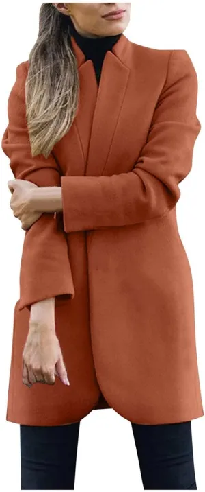 Women's Wool Blend Trench Winter Jackets Warm Pea Coats Dressy Casual Double Breasted Mid Long Overcoat with Pockets
