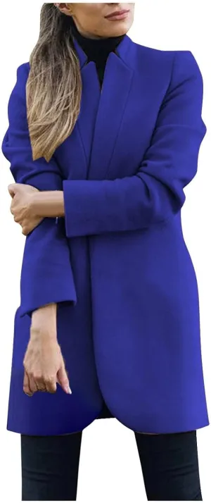 Women's Wool Blend Trench Winter Jackets Warm Pea Coats Dressy Casual Double Breasted Mid Long Overcoat with Pockets