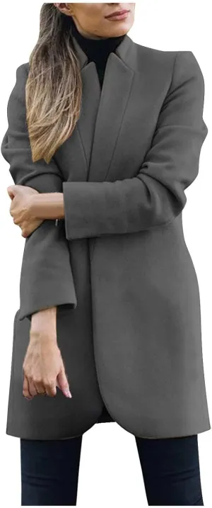 Women's Wool Blend Trench Winter Jackets Warm Pea Coats Dressy Casual Double Breasted Mid Long Overcoat with Pockets