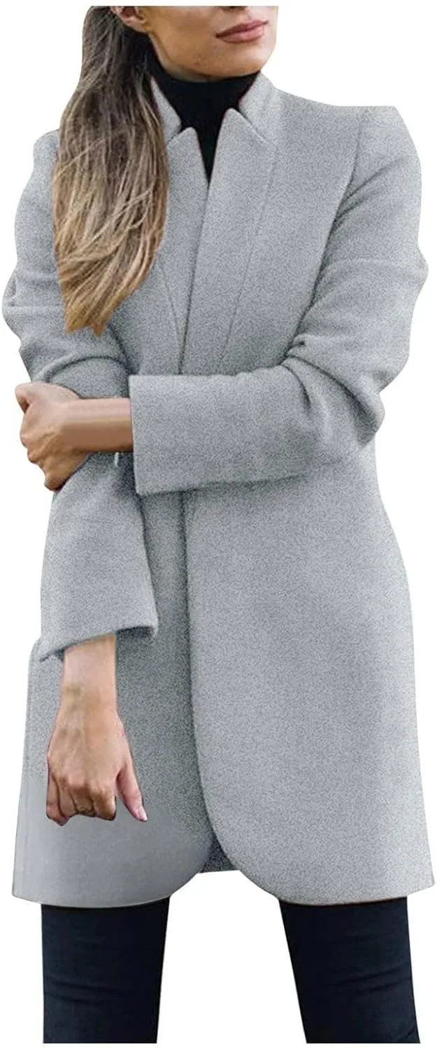 Women's Wool Blend Trench Winter Jackets Warm Pea Coats Dressy Casual Double Breasted Mid Long Overcoat with Pockets