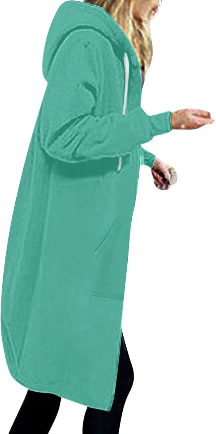 Women's Zip Up Hoodies Oversized Fleece Long Tunic Sweatshirts Casual Long Sleeve 2024 Fall Trendy Jacket Coat