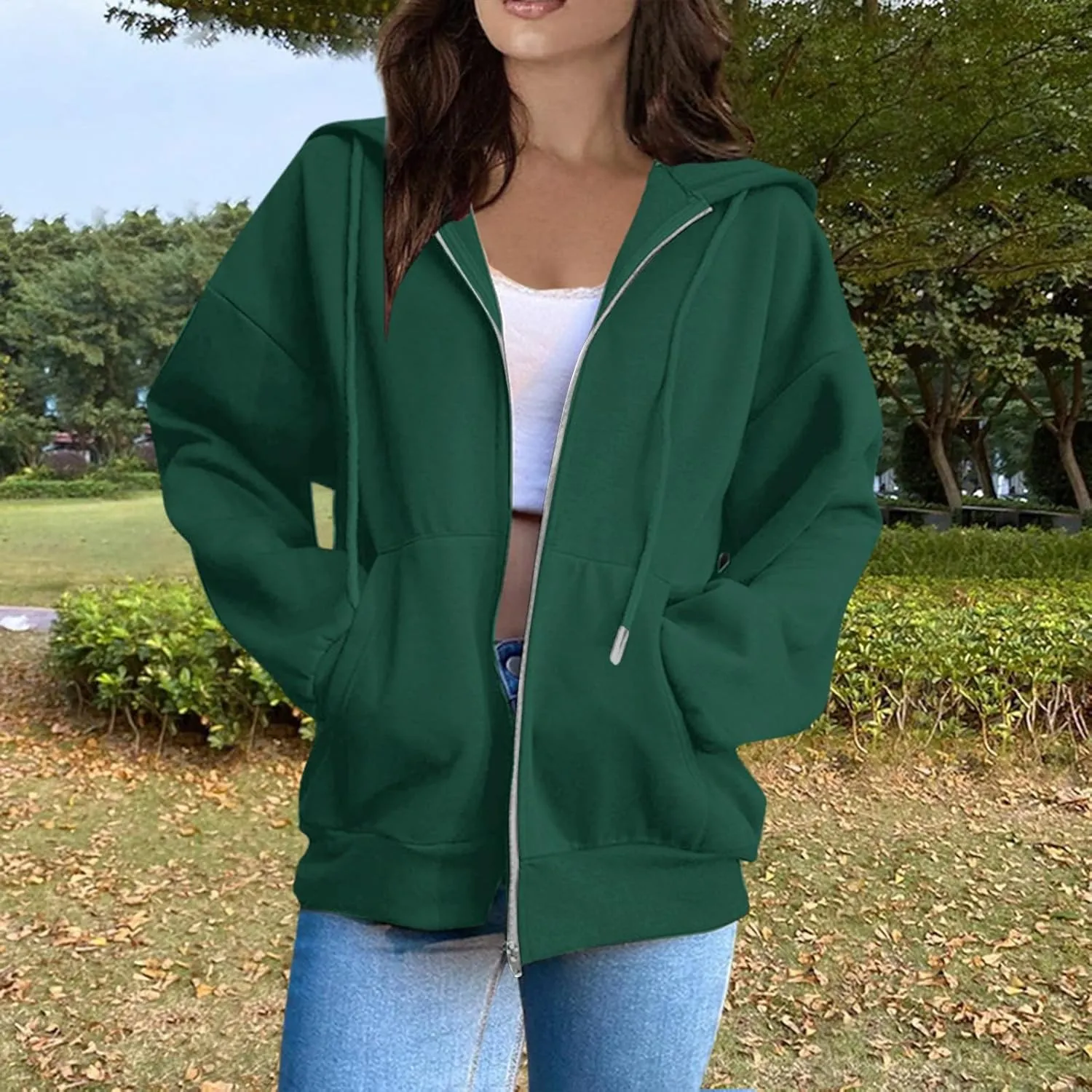 Womens Zip Up Hoodies Sweatshirt Long Sleeve Oversized Fleece Y2K Jacket Fall Outfits Fashion Clothes