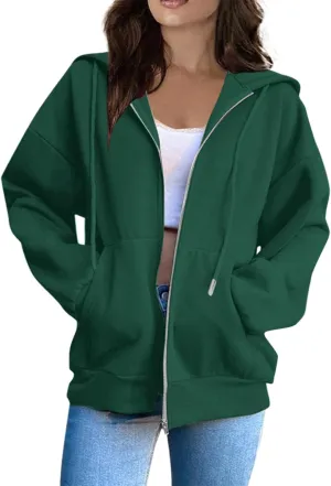 Womens Zip Up Hoodies Sweatshirt Long Sleeve Oversized Fleece Y2K Jacket Fall Outfits Fashion Clothes