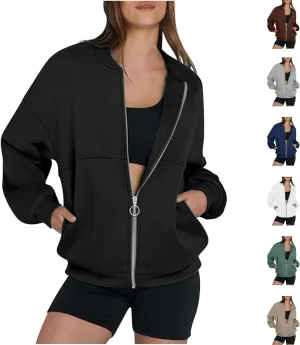 Women's Zip Up Oversized Hoodies Fall Long Sleeve Crewneck Sweatshirts Fleece Lined Loose Pullover Tops Jackets 2024