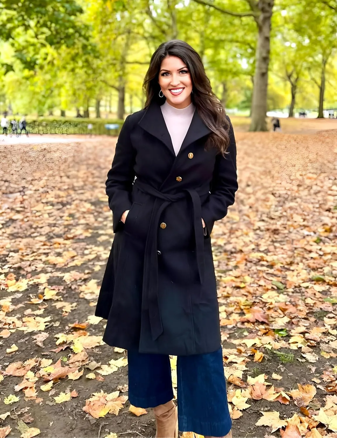 Wool Coats for Women Winter Long Pea Coats Stand Collar Single Breasted Trench Coat with Belt
