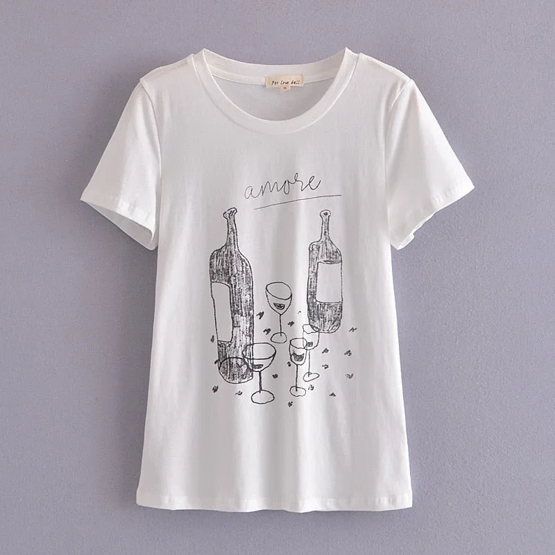 xakxx New Women Stylish Print T Shirt Short Sleeve O Neck Tees Ladies Summer Streetwear Chic Tops