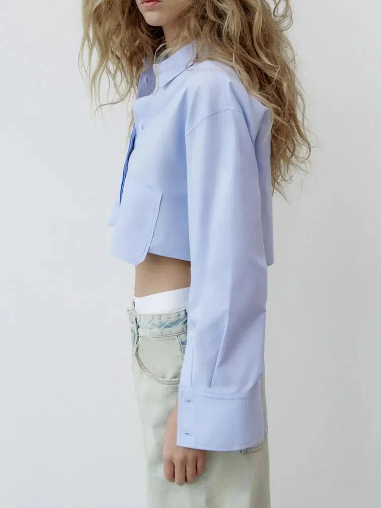 xakxx -  new women's fashionable and slim temperament retro temperament pocket poplin short shirt