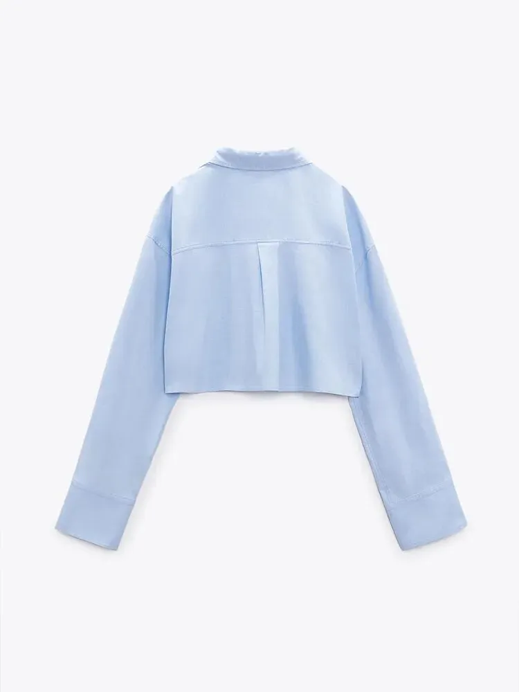 xakxx -  new women's fashionable and slim temperament retro temperament pocket poplin short shirt