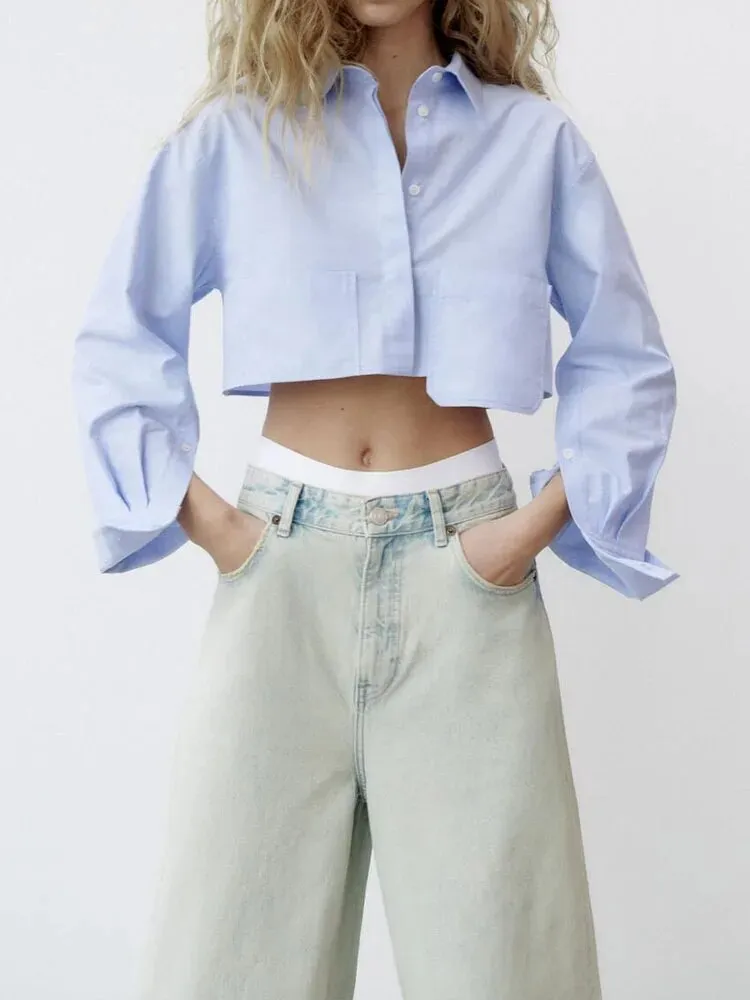 xakxx -  new women's fashionable and slim temperament retro temperament pocket poplin short shirt