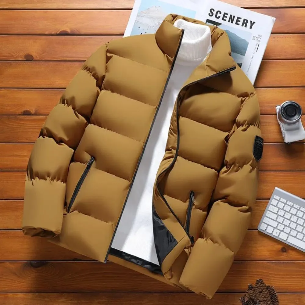 Xingfenly Korean Jacket Men Autumn Winter Cotton Padded Warm Thickened Stand Collar Clothing Puffer Coats Youth
