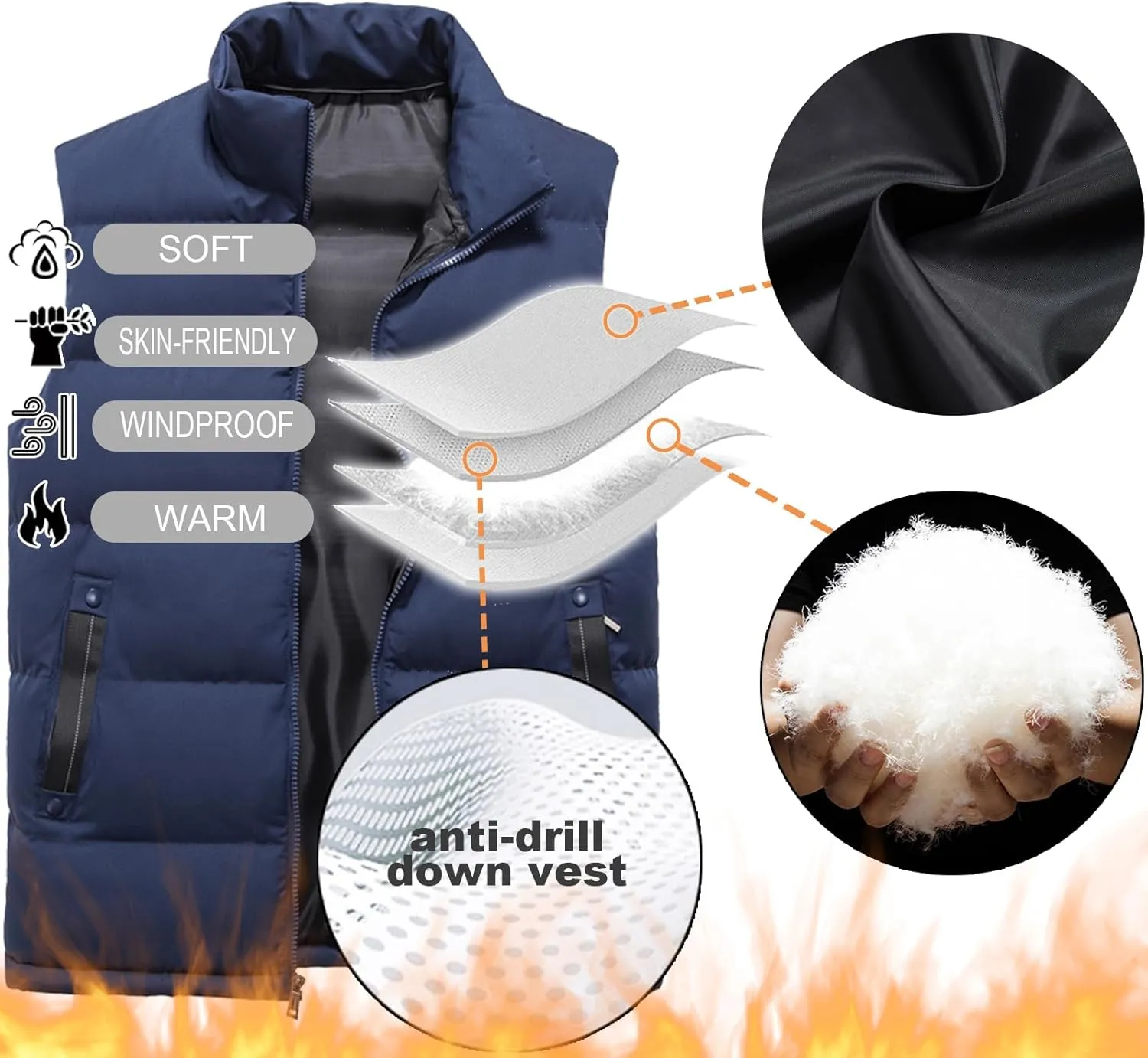 XinYangNi Mens Puffer Vest Quilted Outerwear Winter Warm Down Puffy Vests Lightweight Casual Padded Jacket