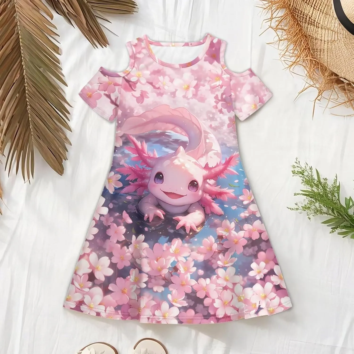 Xpyiqun Dresses for Gilrs 3-14 Summer Kids School A Line Swing Party Dress Off-Shoulder Short Sleeve Dresses