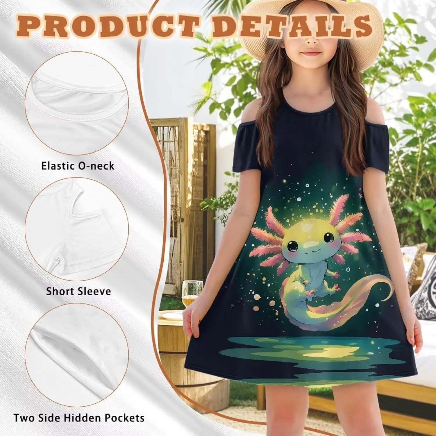 Xpyiqun Dresses for Gilrs 3-14 Summer Kids School A Line Swing Party Dress Off-Shoulder Short Sleeve Dresses