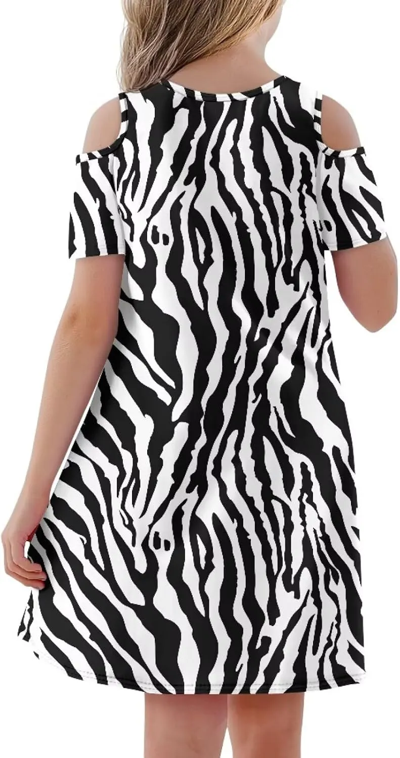 Xpyiqun Dresses for Gilrs 3-14 Summer Kids School A Line Swing Party Dress Off-Shoulder Short Sleeve Dresses