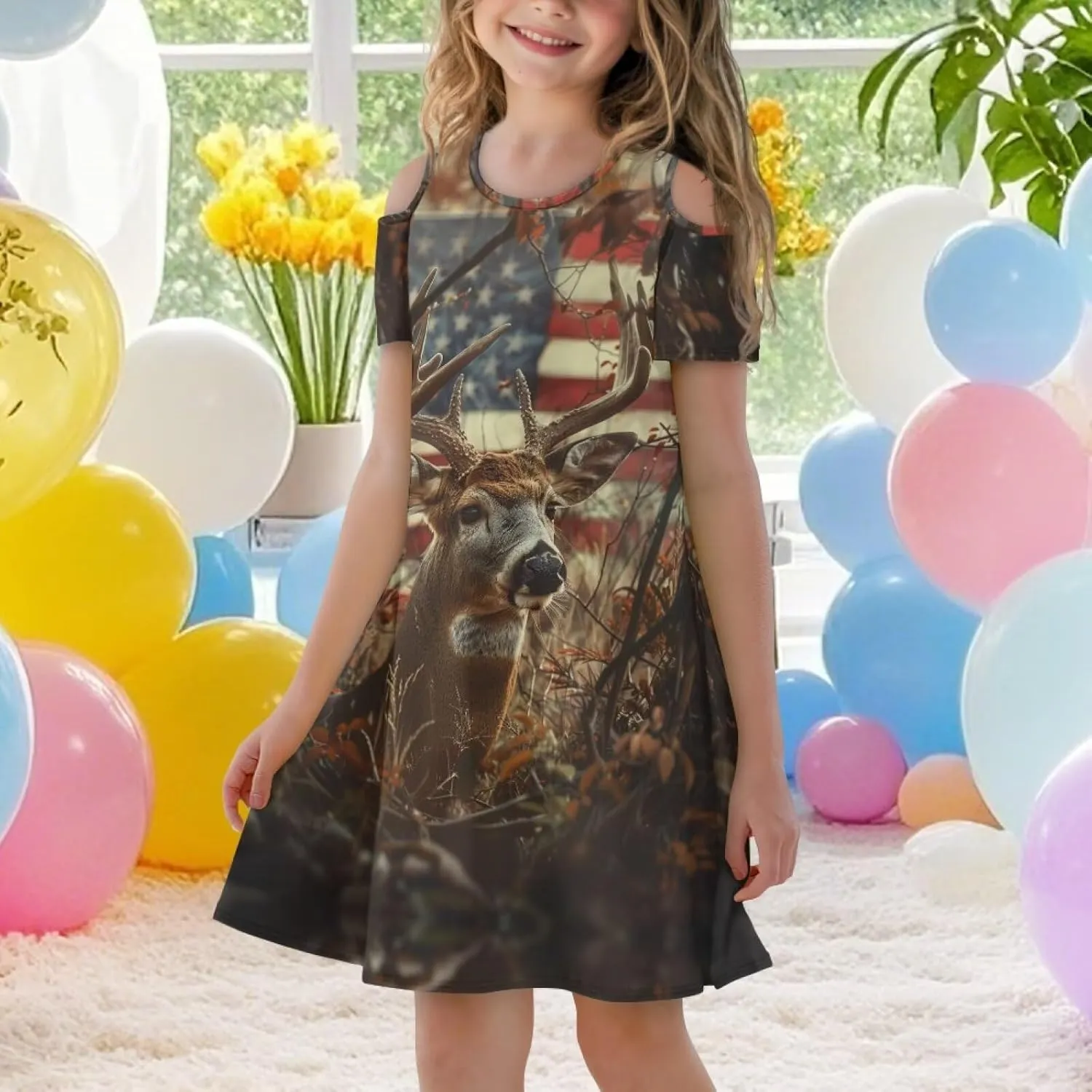 Xpyiqun Dresses for Gilrs 3-14 Summer Kids School A Line Swing Party Dress Off-Shoulder Short Sleeve Dresses