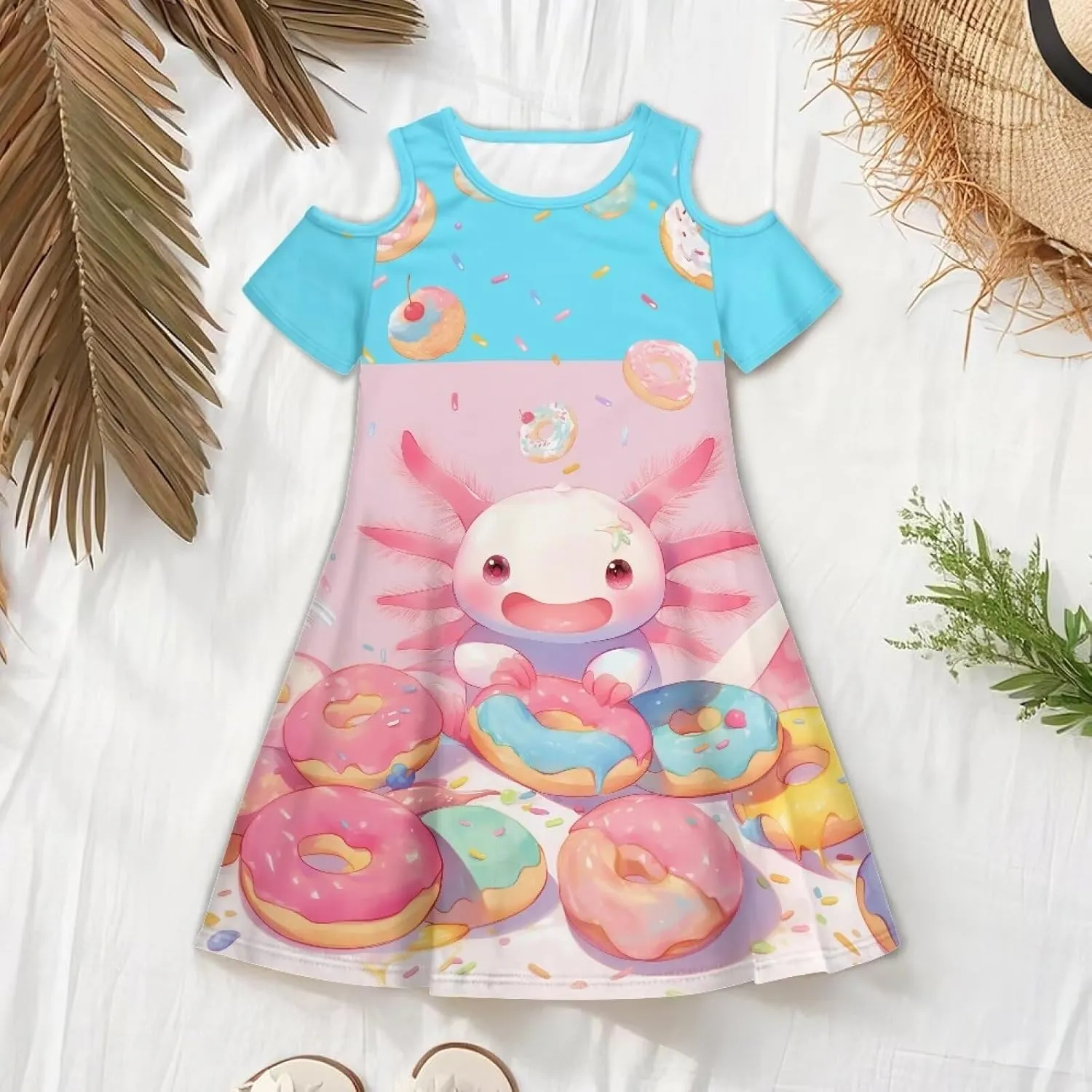Xpyiqun Dresses for Gilrs 3-14 Summer Kids School A Line Swing Party Dress Off-Shoulder Short Sleeve Dresses