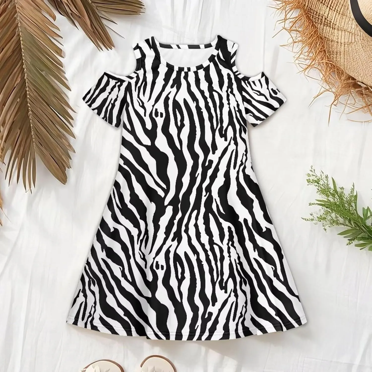 Xpyiqun Dresses for Gilrs 3-14 Summer Kids School A Line Swing Party Dress Off-Shoulder Short Sleeve Dresses