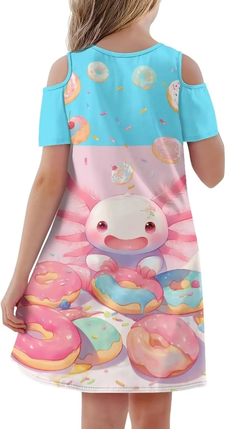 Xpyiqun Dresses for Gilrs 3-14 Summer Kids School A Line Swing Party Dress Off-Shoulder Short Sleeve Dresses