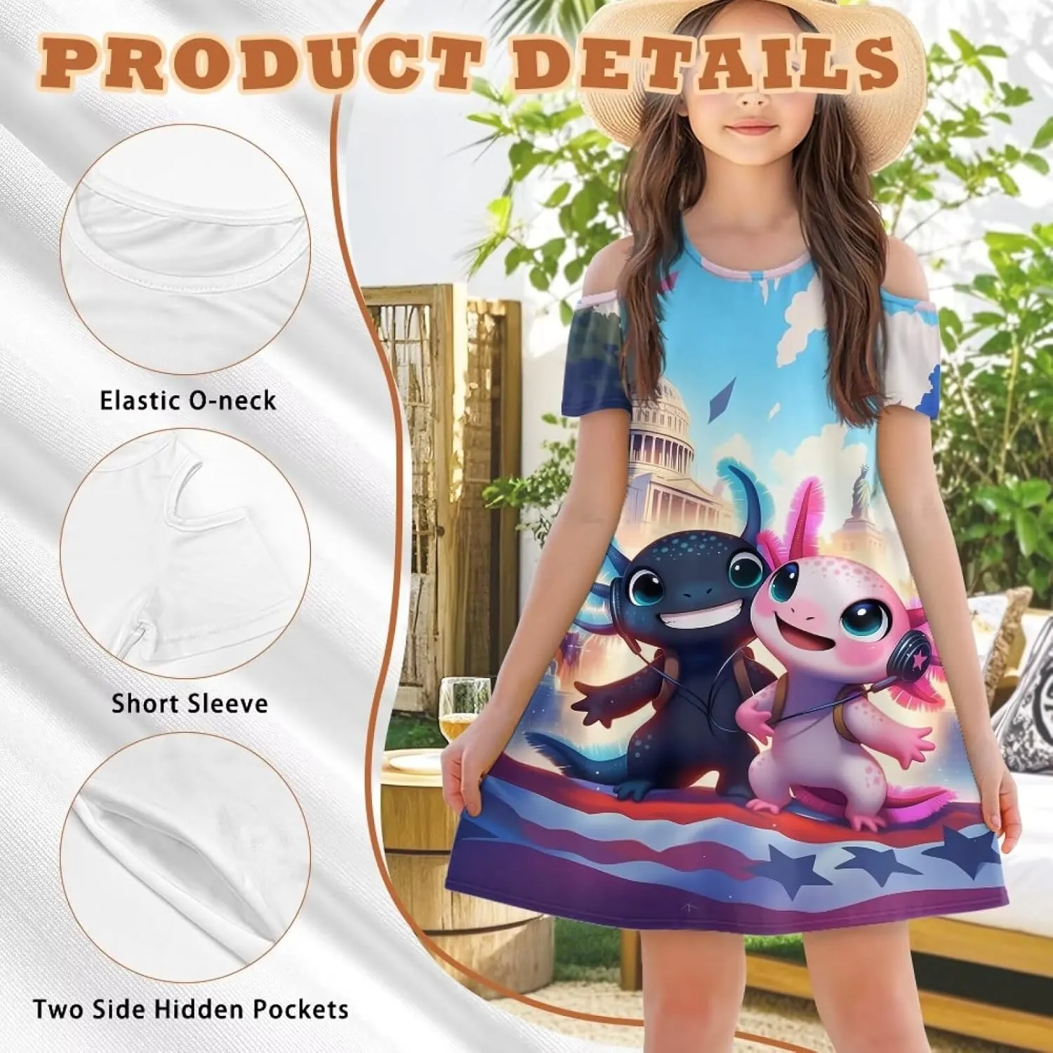 Xpyiqun Dresses for Gilrs 3-14 Summer Kids School A Line Swing Party Dress Off-Shoulder Short Sleeve Dresses