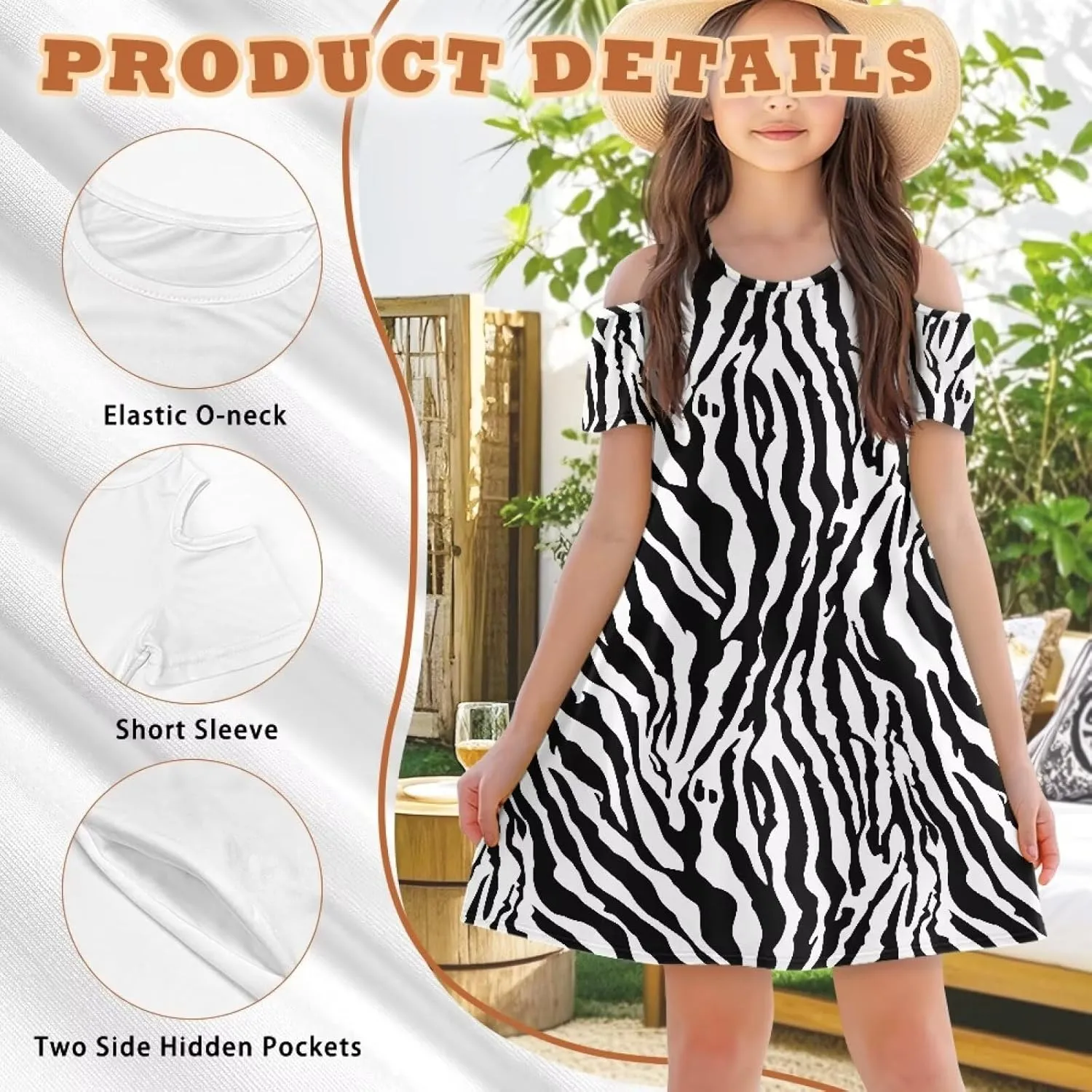Xpyiqun Dresses for Gilrs 3-14 Summer Kids School A Line Swing Party Dress Off-Shoulder Short Sleeve Dresses