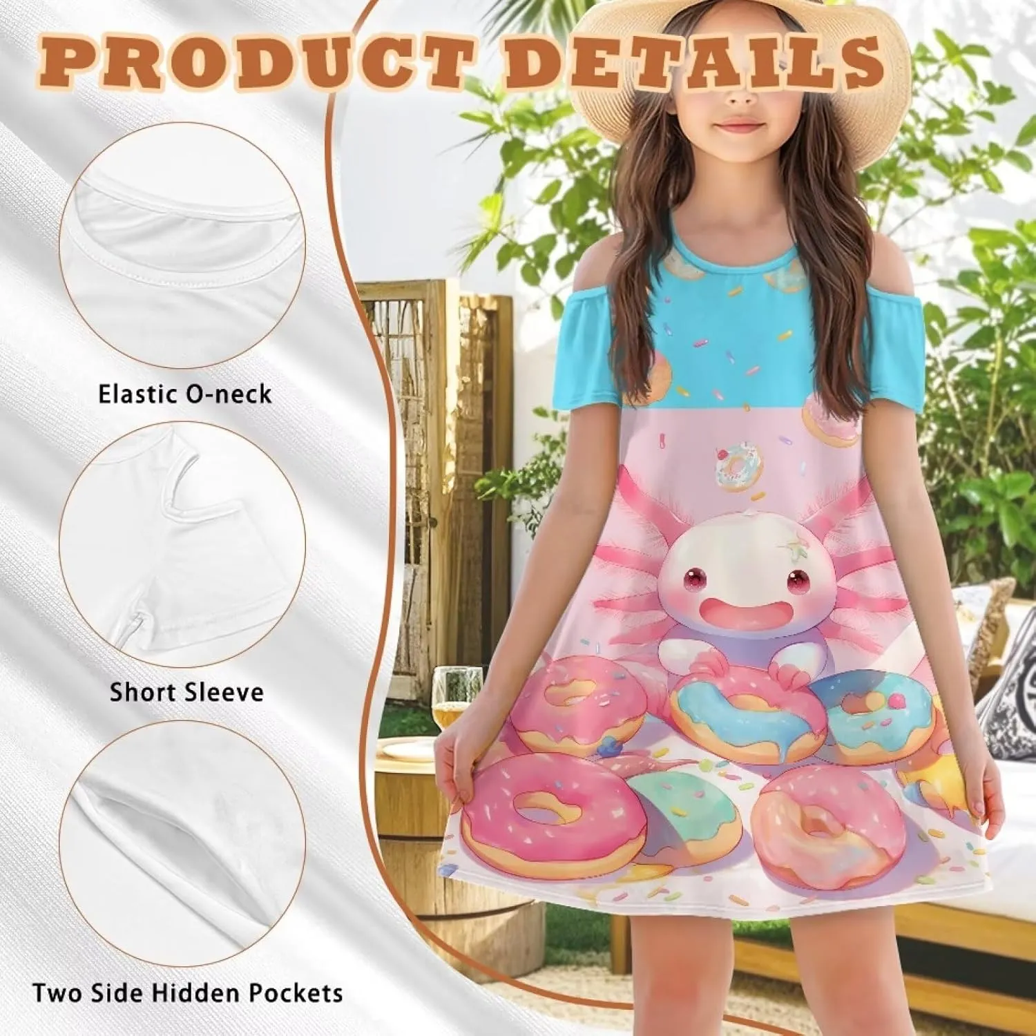 Xpyiqun Dresses for Gilrs 3-14 Summer Kids School A Line Swing Party Dress Off-Shoulder Short Sleeve Dresses
