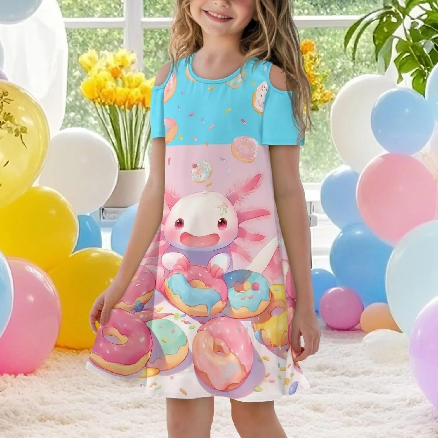Xpyiqun Dresses for Gilrs 3-14 Summer Kids School A Line Swing Party Dress Off-Shoulder Short Sleeve Dresses