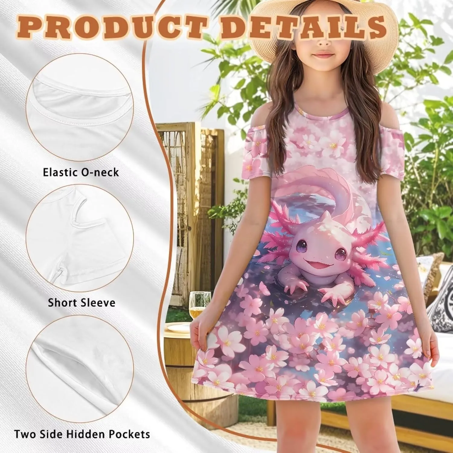 Xpyiqun Dresses for Gilrs 3-14 Summer Kids School A Line Swing Party Dress Off-Shoulder Short Sleeve Dresses