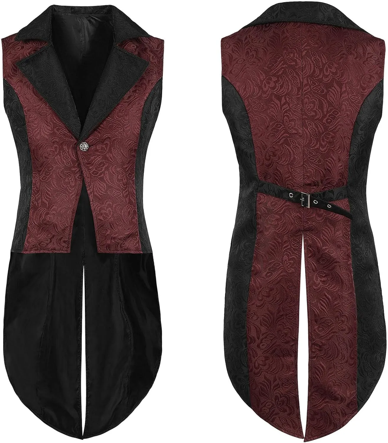 XUNRYAN Mens Steampunk Vests Tailcoat Jacket Sleeveless Medieval Gothic Victorian Trench Coat Long Uniform Halloween Costume