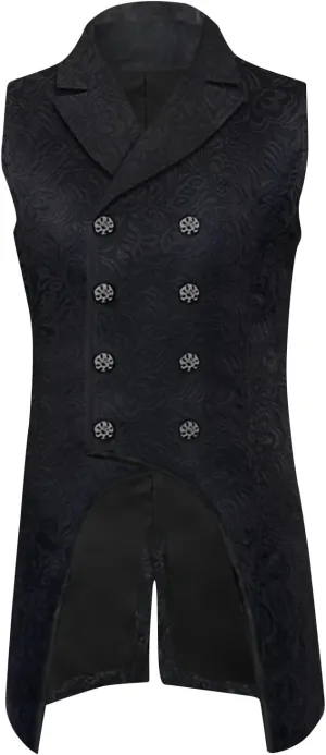 XUNRYAN Mens Steampunk Vests Tailcoat Jacket Sleeveless Medieval Gothic Victorian Trench Coat Long Uniform Halloween Costume