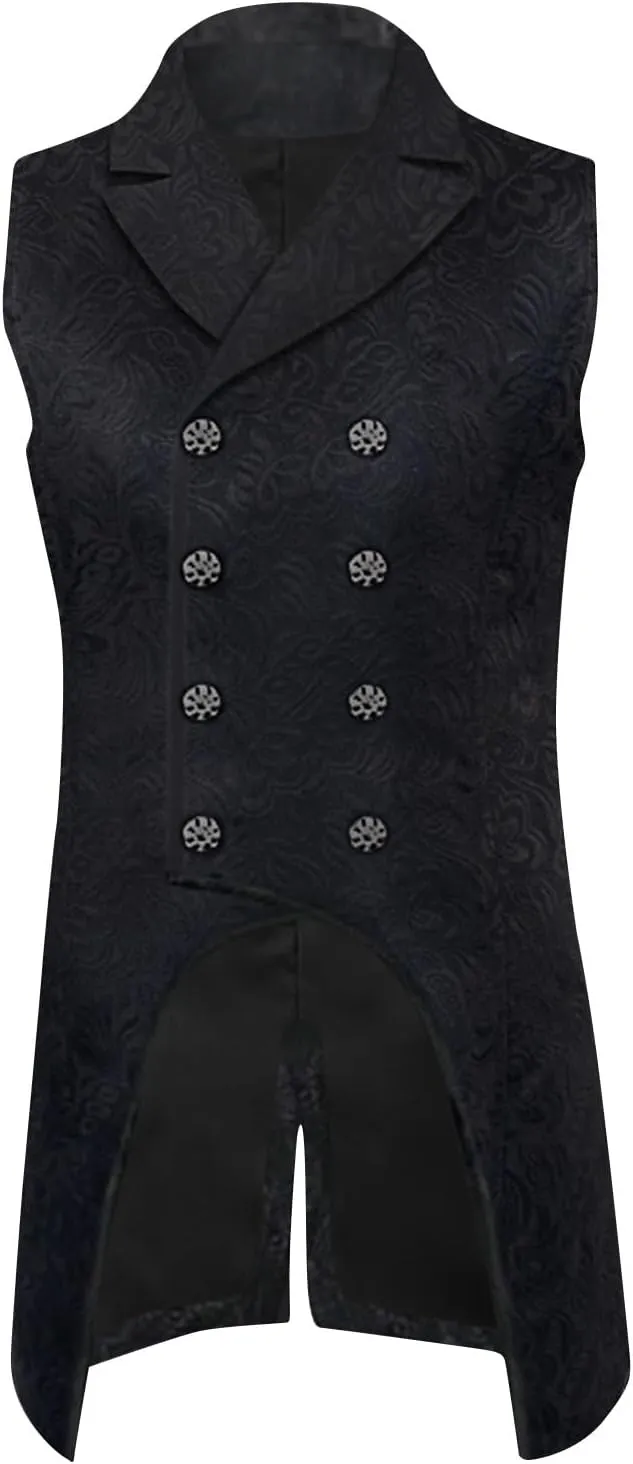 XUNRYAN Mens Steampunk Vests Tailcoat Jacket Sleeveless Medieval Gothic Victorian Trench Coat Long Uniform Halloween Costume