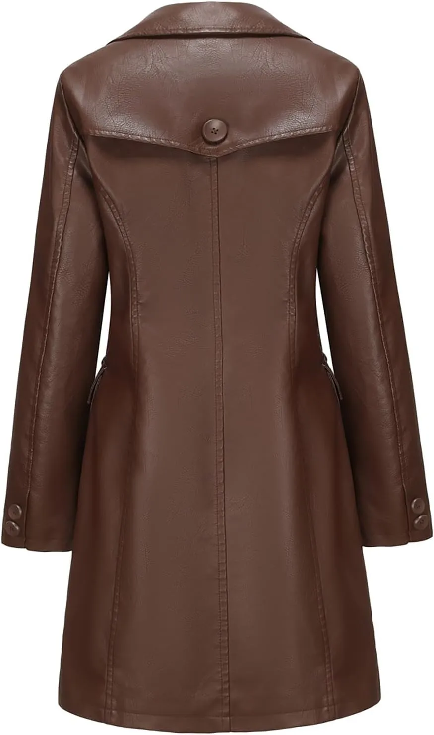 XUNRYAN Women Faux-Leather Jackets Long Trench Coat Elegant Notch Lapel Peacoat Motorcycle PU Moto Biker Slim Fit Coat