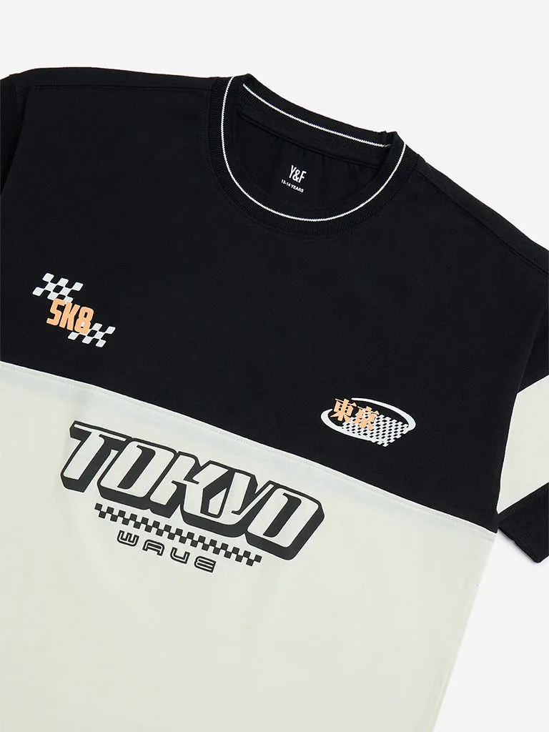 Y&F Kids Black Text Design Cotton T-Shirt
