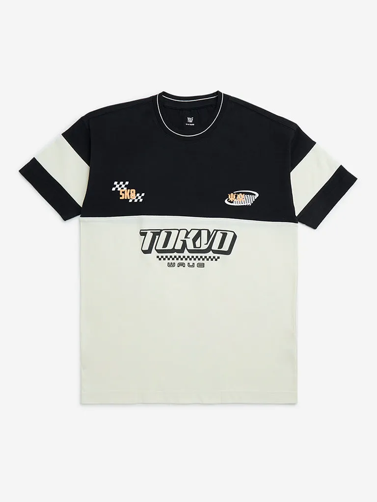 Y&F Kids Black Text Design Cotton T-Shirt