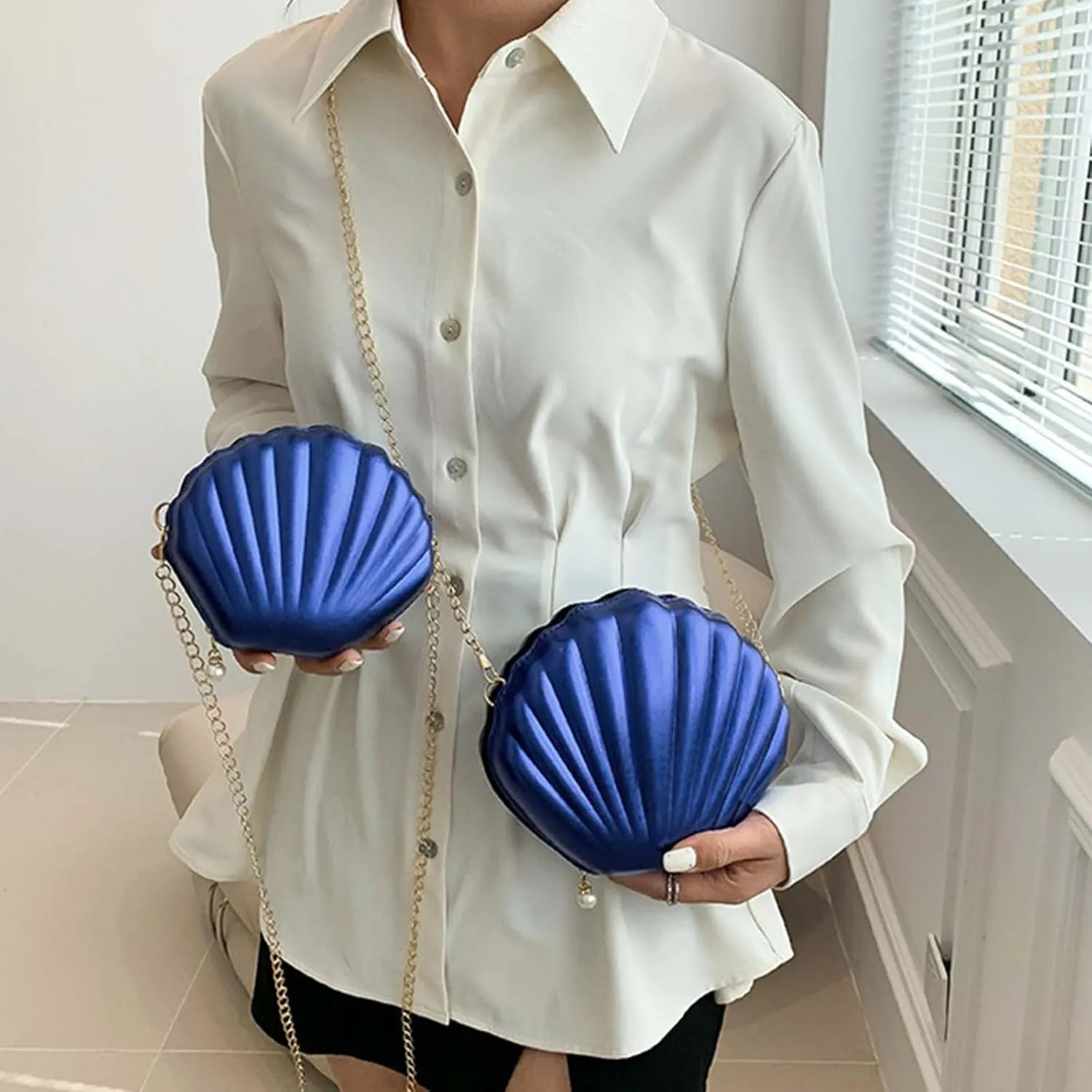 Yellow Purse,Silver Clutch,Women Glitter Seashell Evening Bag Purse Chain Strap Clutch Handbag Pearl Shoulder Bag Fashion Mini Cross-body Bags