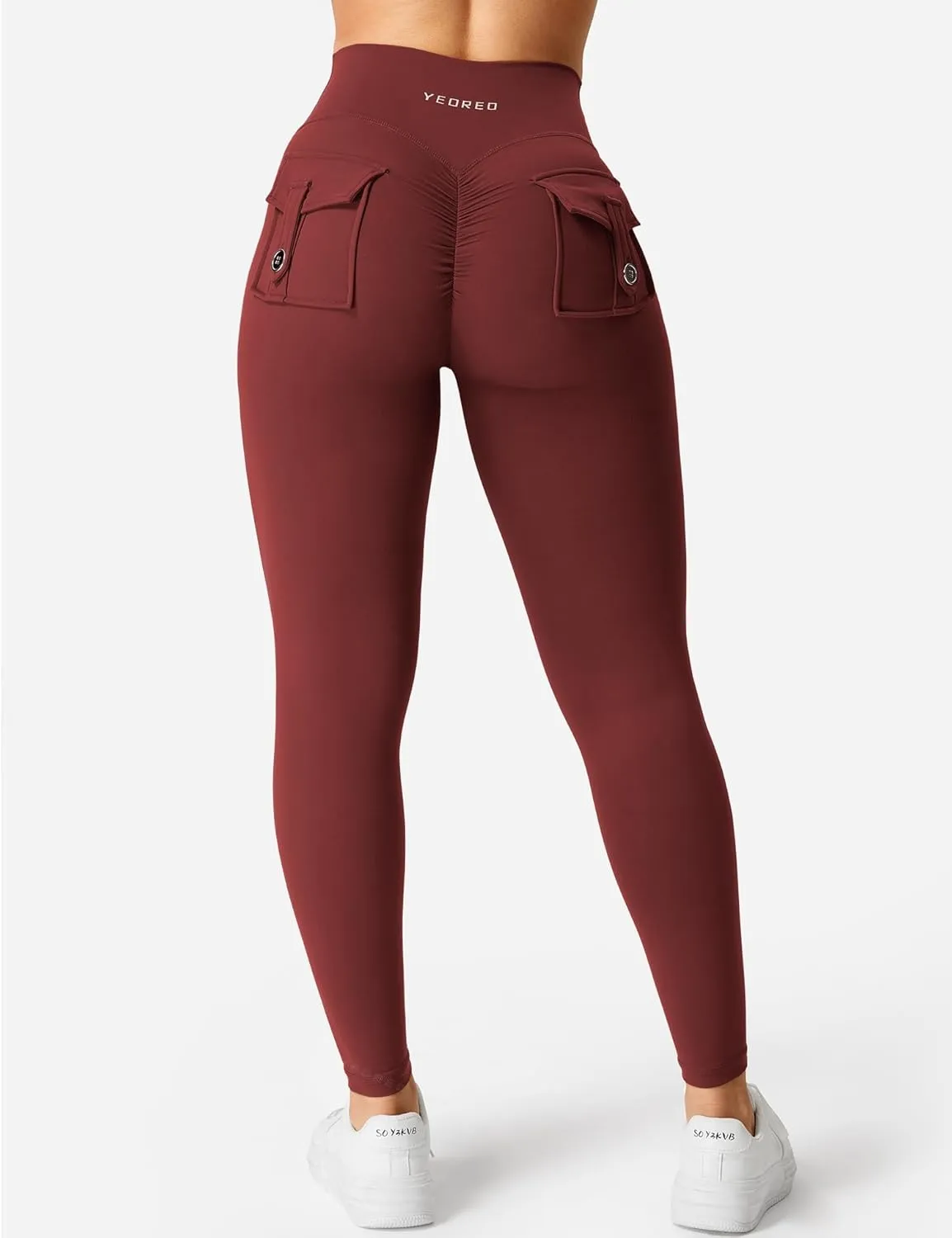 YEOREO CoreFlex Leggings with Pockets for Women Charm Scrunch Workout Leggings V Cross Waist Butt Lifting Gym Yoga Pants