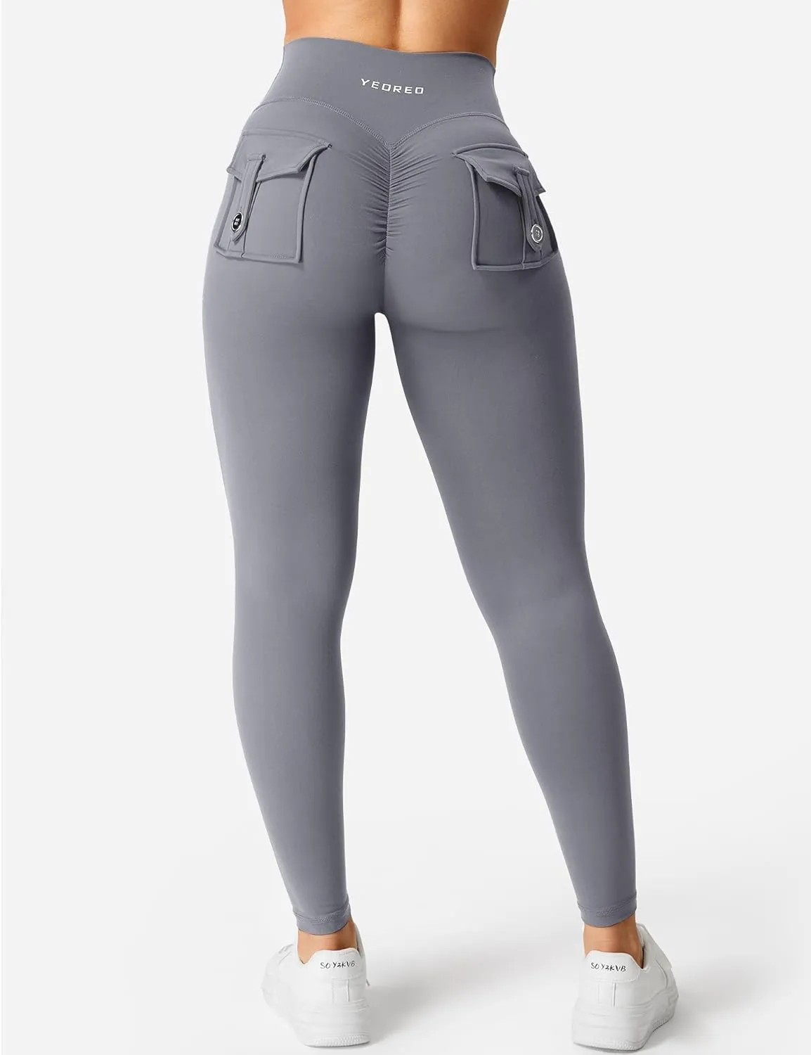 YEOREO CoreFlex Leggings with Pockets for Women Charm Scrunch Workout Leggings V Cross Waist Butt Lifting Gym Yoga Pants