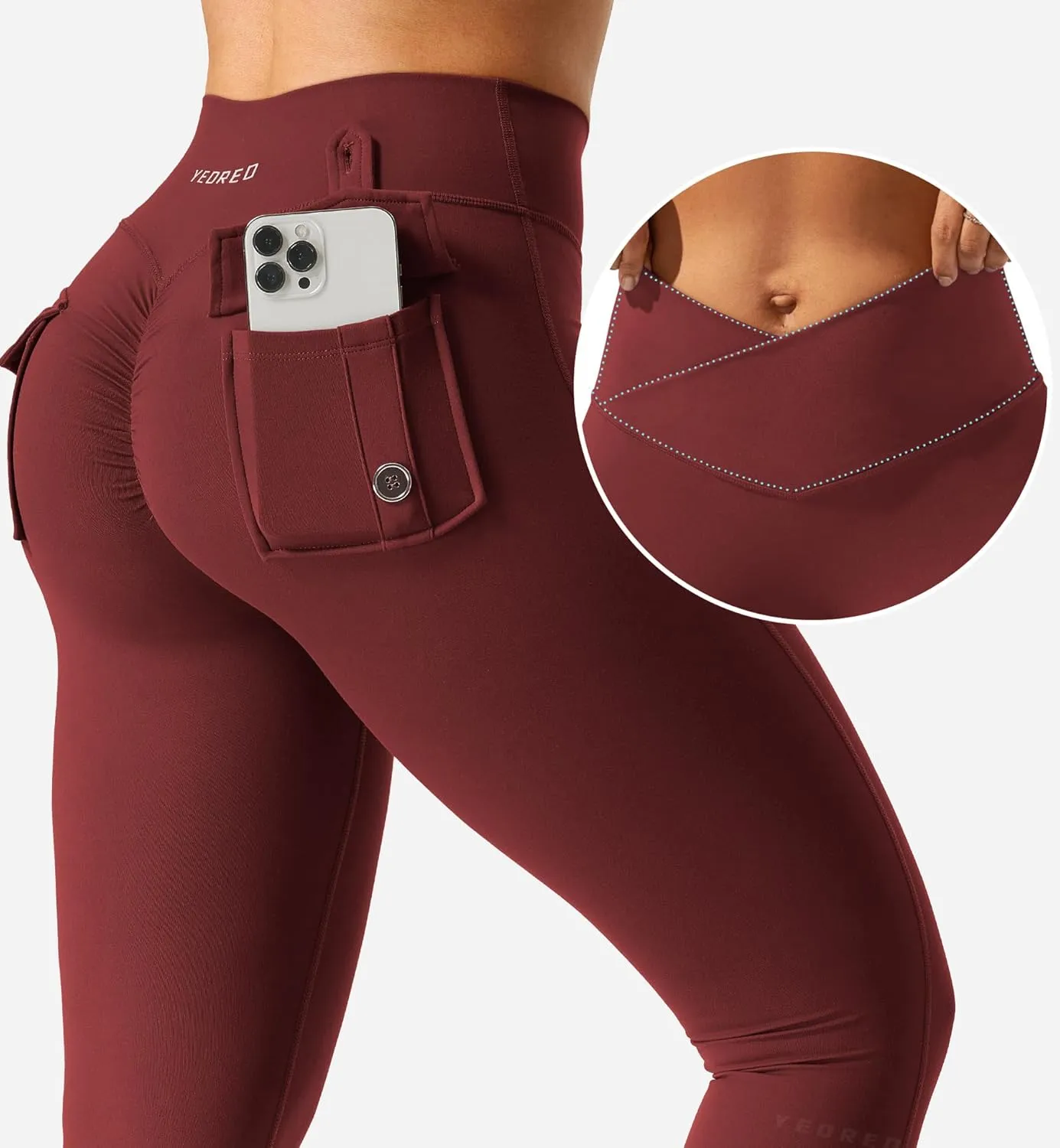 YEOREO CoreFlex Leggings with Pockets for Women Charm Scrunch Workout Leggings V Cross Waist Butt Lifting Gym Yoga Pants