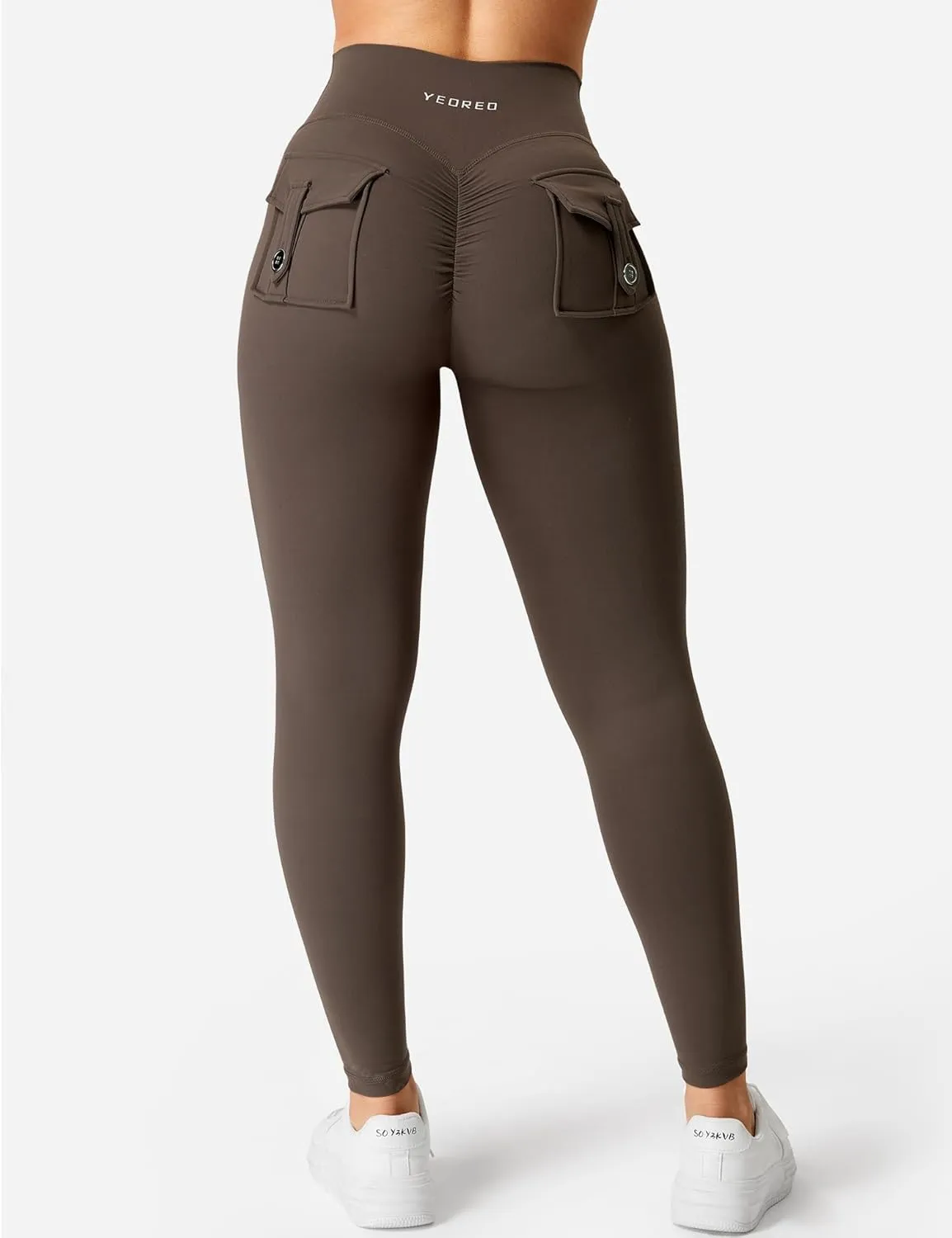 YEOREO CoreFlex Leggings with Pockets for Women Charm Scrunch Workout Leggings V Cross Waist Butt Lifting Gym Yoga Pants