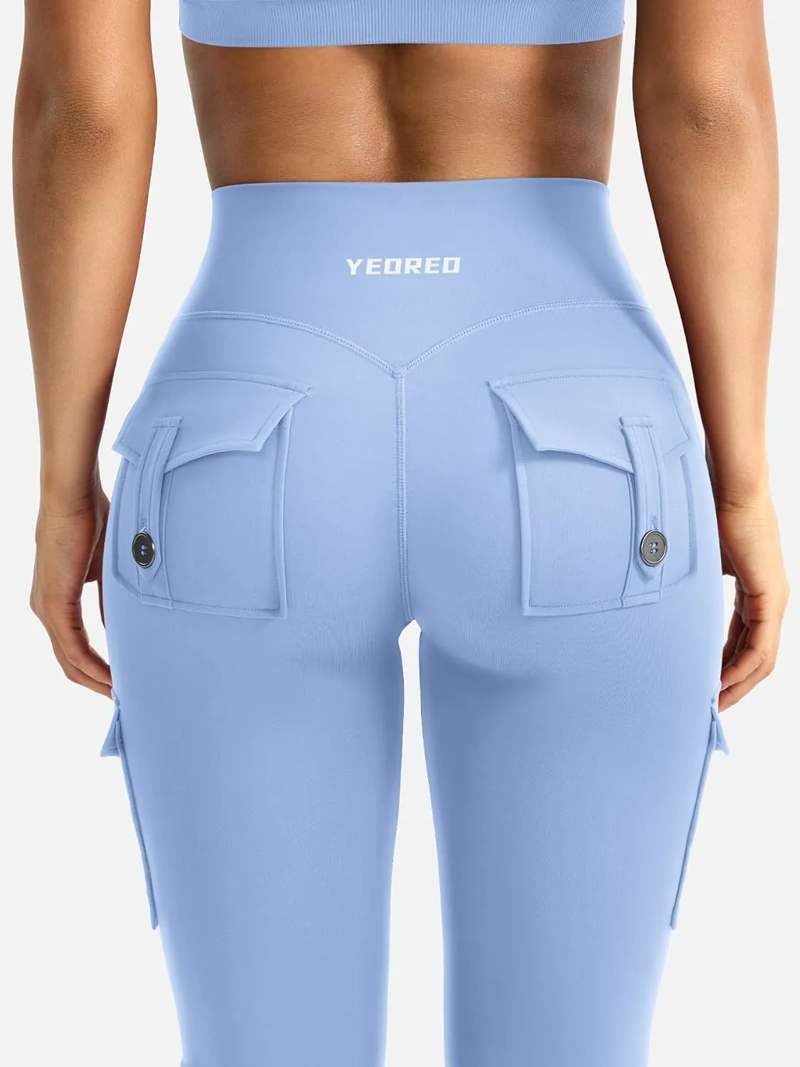 YEOREO CoreFlex Women Workout Flare Leggings with Pockets Hidden Scrunch High Waisted Cargo Gym Yoga No Front Seam Leggings