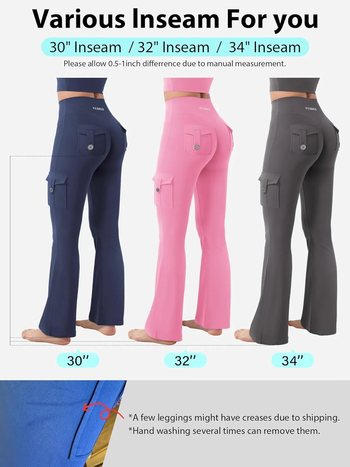 YEOREO CoreFlex Women Workout Flare Leggings with Pockets Hidden Scrunch High Waisted Cargo Gym Yoga No Front Seam Leggings